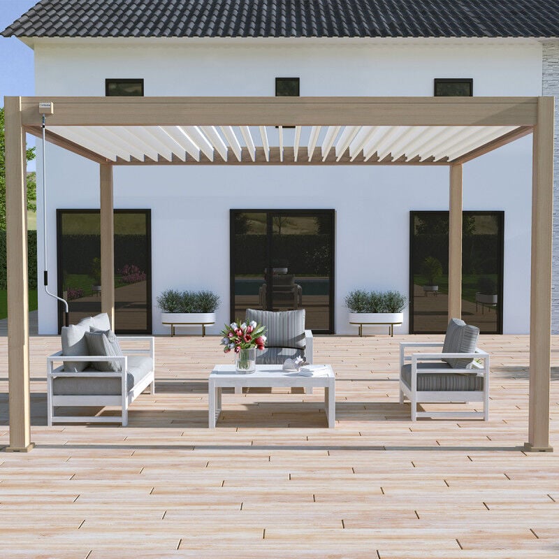Pergola bioclimatique Ombréa vs autoportante 3x4M - Woodlook - lames blanches