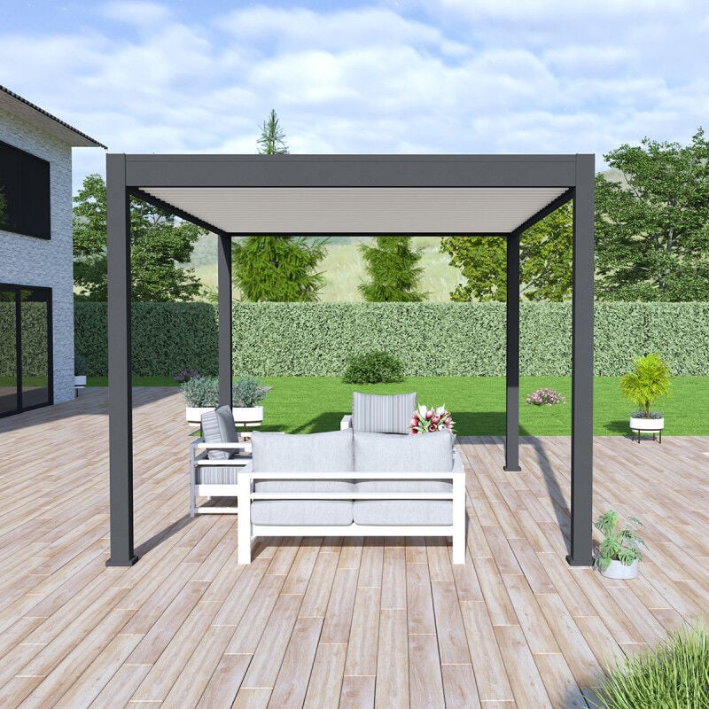 Pergola bioclimatique Ombréa vs autoportante 3x4M - Anthracite - lames blanches