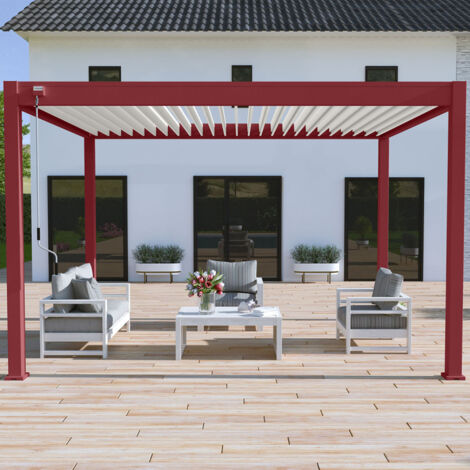 Pergola bioclimatique Ombréa autoportante VS - 3x4M Rouge basque + 1 store 4M blanc