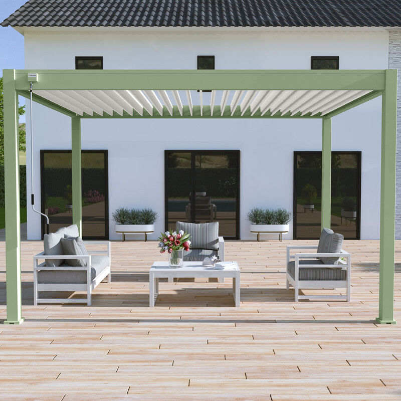 Ombrea - Pergola bioclimatique Ombréa autoportante vs - 3x4M Vert jade + 1 store 4M blanc