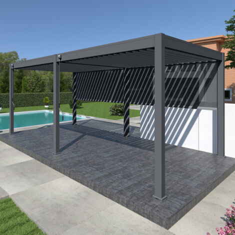 Pergola bioclimatique Ombréa autoportante VS - 3x6M Anthracite + 2 stores