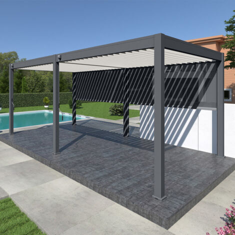 Pergola bioclimatique Ombréa autoportante VS - 3x6M bicolore + 2 stores anthracites