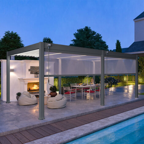 Pergola bioclimatique Ombréa autoportante VS - 4X6M bicolore + 2 stores Anthracites