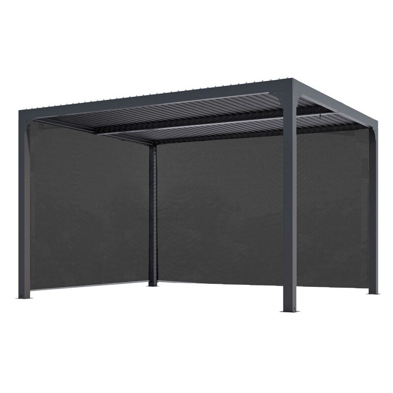 Habrita - Abri de jardin bioclimatique avec rideaux manuels 10.80 m2 gris anthracite per 36r30r bi