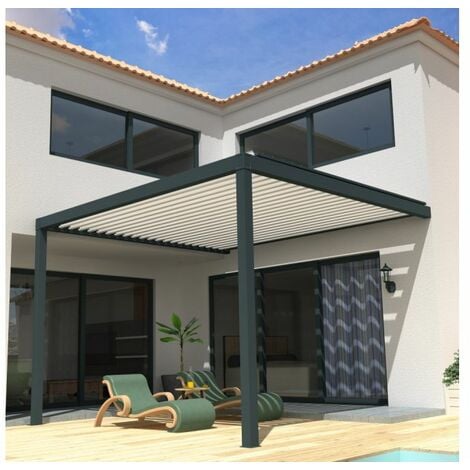 Pergola Bioclimatique Aluminium manuelle auto portante 4x3m ht 2,50m.  Qualité PRO - Lame aluminium 