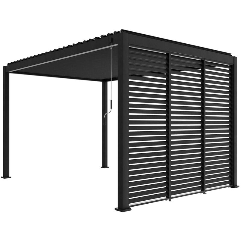 Pergola bioclimatique Triomphe 3x4 + 3 persiennes 100cm pour le côté de 3m. panneau brise vue. l 400 x p 300 x h 250 cm