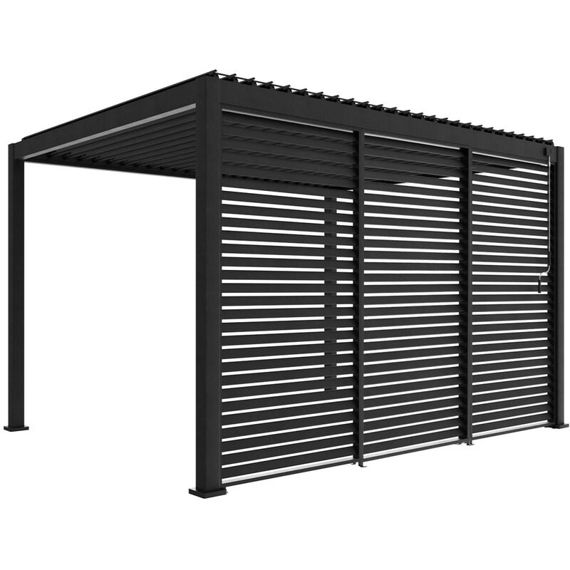 Pergola bioclimatique Triomphe 3x4 + 3 persiennes 130cm pour le côté de 4m. panneau brise vue. l 400 x p 300 x h 250 cm