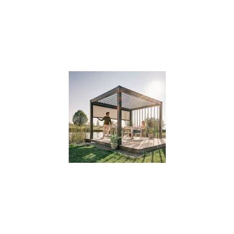 PERGOLA BIOHORT 3X3 BIOCLIMATICA METALICA COLOR GRIS CUARZO Y LAMA TECHO PLATA