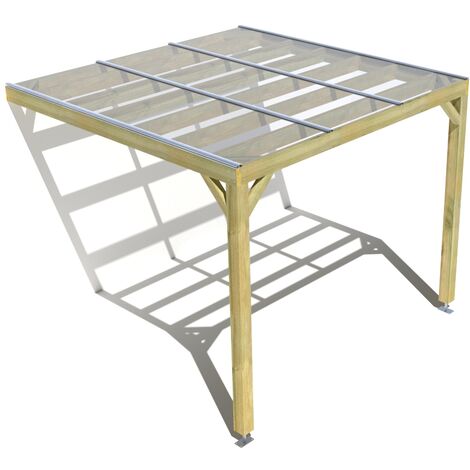 Pergola bois • 3m x 3m • adossée • sens largeur • couverture étanche transparente incluse • livraison comprise
