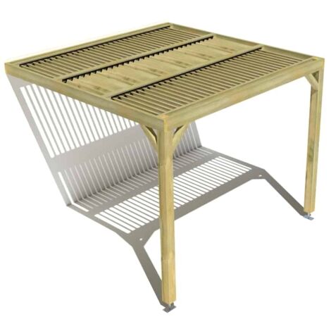 Pergola bois • 3m x 3m • adossée • sens largeur • lames orientables bioclimatiques incluses • livraison comprise