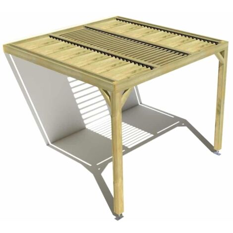 Pergola bois • 3m x 3m • adossée • sens profondeur • lames orientables bioclimatiques incluses • livraison comprise