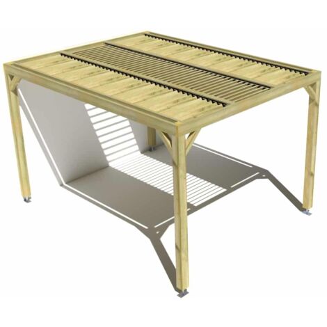 Pergola bois • 3m x 4m • adossée • sens profondeur • lames orientables bioclimatiques incluses • livraison comprise