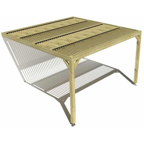 Pergola bois • 4m x 4m • adossée • sens largeur • lames orientables bioclimatiques incluses • livraison comprise