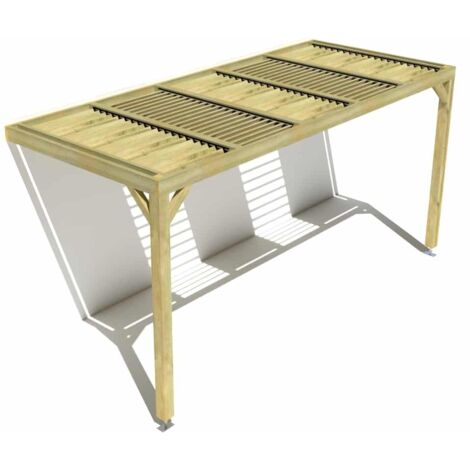 Pergola bois • 5m x 2m • adossée • sens profondeur • lames orientables bioclimatiques incluses • livraison comprise