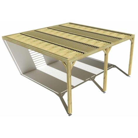 Pergola bois • 5m x 5m • adossée • sens profondeur • lames orientables bioclimatiques incluses • livraison comprise