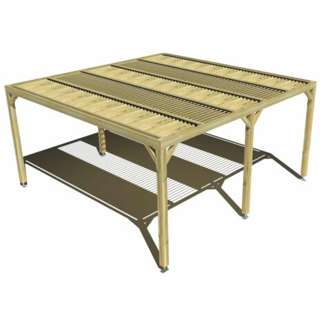 Pergola bois • 5m x 5m • indépendante • sens profondeur • lames orientables bioclimatiques incluses • livraison comprise