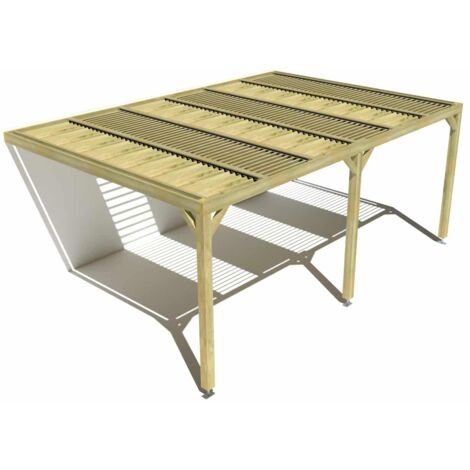 Pergola bois • 6m x 4m • adossée • sens profondeur • lames orientables bioclimatiques incluses • livraison comprise