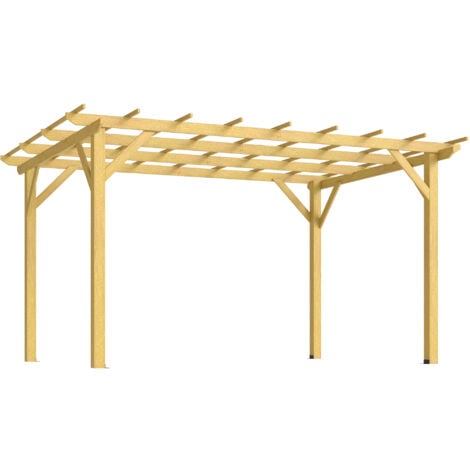 Pergola bois autoportante 12 m² dim. 3 x 4 m - toit chevrons lattes espacées - sapin pré-huilé