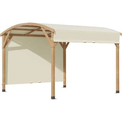 Pergola bois design arche toile de toit rétractable anti-UV UPF30+ dim. 3,2L x 3,08l x 2,42 m beige - Beige