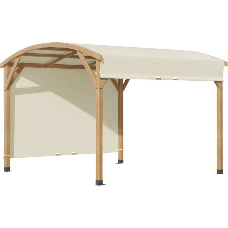 Outsunny - Pergola bois design arche toile de toit rétractable anti-UV UPF30+ dim. 3,2L x 3,08l x 2,42 m beige - Beige