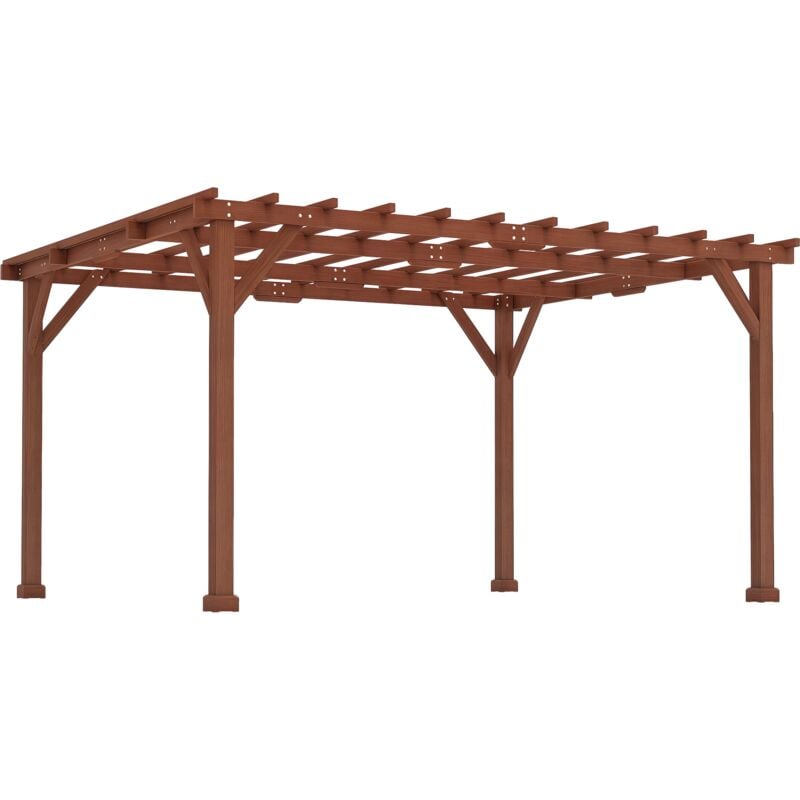 Pergola bois dim. 3,3 x 3,8 m sapin pré-huilé teinte ocre foncé