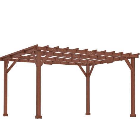 Pergola bois dim. 3,3 x 3,8 m sapin pré-huilé teinte ocre foncé
