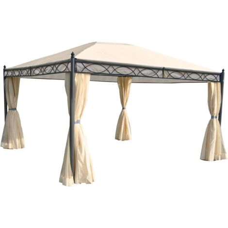 Pergola Calpe, Garten Pavillon, stabiles 7cm-Gestell mit Seitenwand + Moskitonetz creme 4x3m