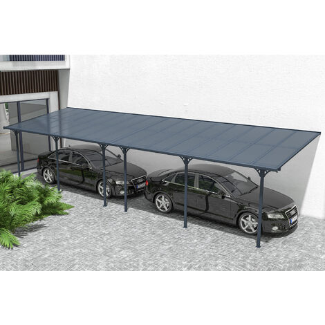 Pergola/Carport adossé 30m² KLEO 10x3m aluminium Gris
