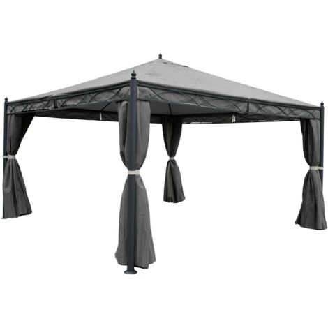 Pérgola cenador de jardín pabellón estable estructura de 7 cm con pared lateral + mosquitera gris 4x4m 040004091