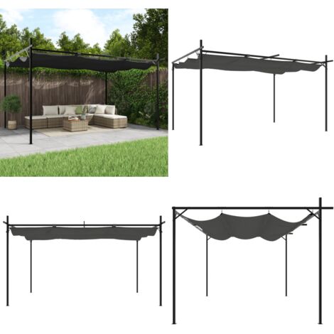 Pérgola con cubierta retráctil gris antracita 395x292x230 cm - Sombra ajustable - Cobijo al aire libre