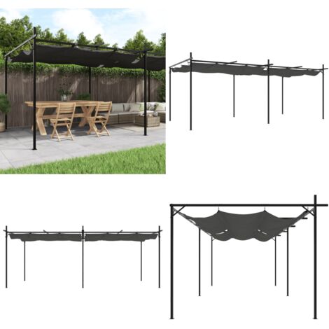 Pérgola con cubierta retráctil gris antracita 589x292x230 cm - Cubierta retráctil - Sombra