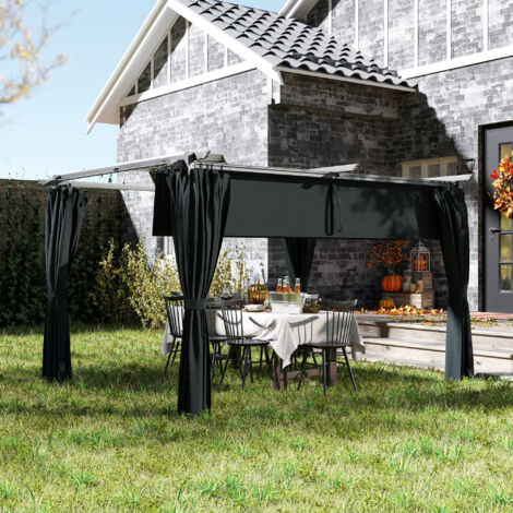 Pérgola con Techo Retráctil 4x3 m Cenador con Paredes Laterales Anti-UV Resistente al Agua para Jardín Patio Gris Oscuro