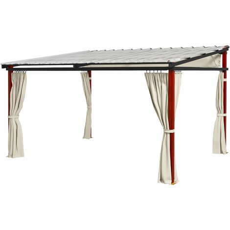 Pergola con Tende Laterali e Tetto Retrattile in PC 345x300x215-255 cm in Alluminio e Metallo Crema