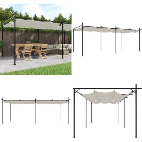 Pergola con Tetto Retrattile Crema 589x292x230 cm - Ombra all'aperto - Padiglione esterno
