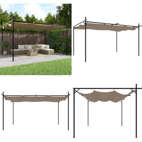 Pergola con Tetto Retrattile Tortora 395x292x230 cm - Ombra esterna - Padiglione all'aperto