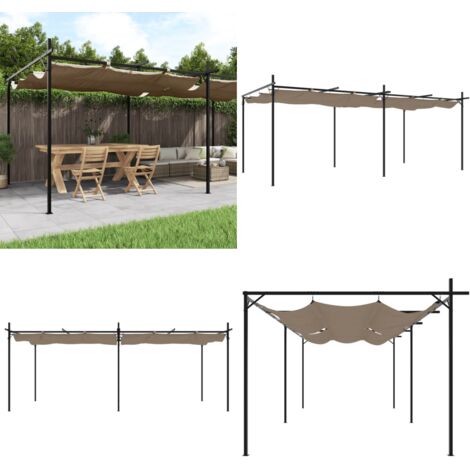 Pergola con Tetto Retrattile Tortora 589x292x230 cm - Ombreggiatura all'aperto - Pergola da giardino