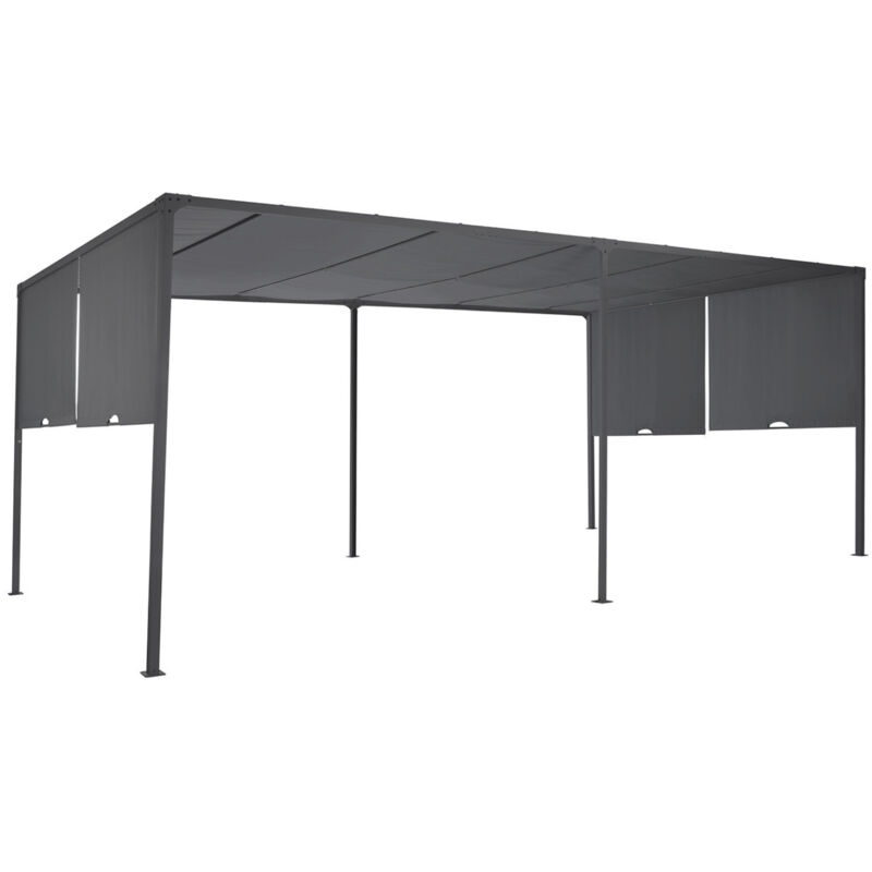 Pergola coulissante 2 pans 3x6 M belvédère de jardin toile gris anthracite