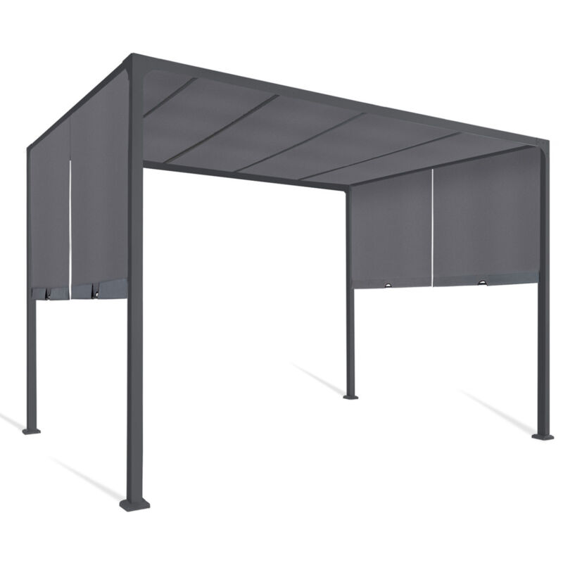 Pergola coulissante 2 pans 3x3 M belvédère de jardin toile gris anthracite