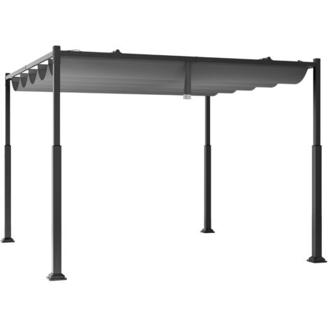 Pergola da esterno 310x310cm con tettoia retrattile colonne metalliche extra-resistenti, Padiglione parasole Grigio