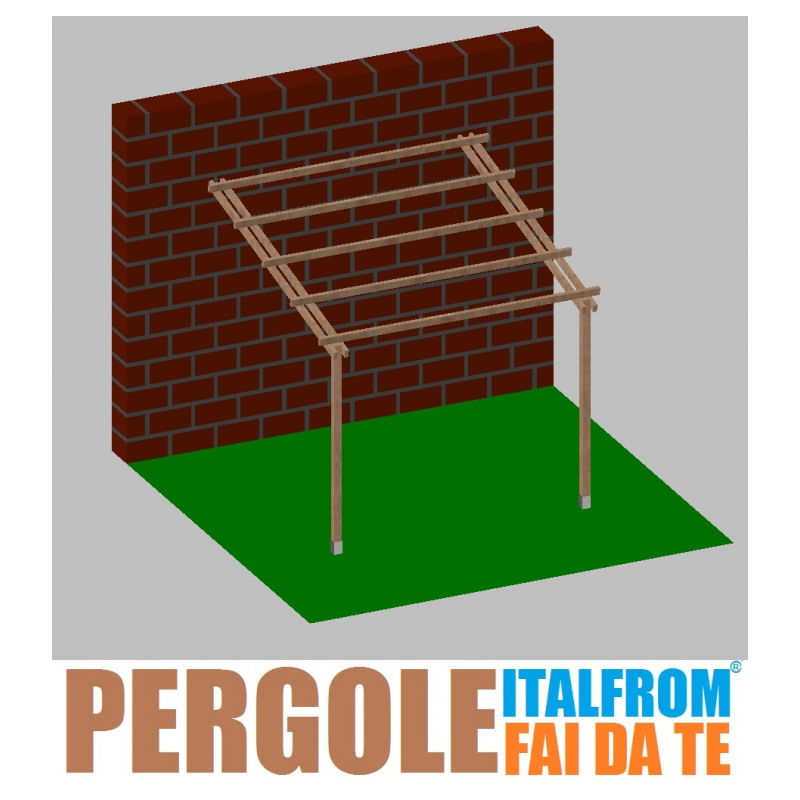 Pergola da Giardino Addossata in Legno di Pino Impregnato - mt 3 x 4 x 2,5h - con Supporti ad Interrare