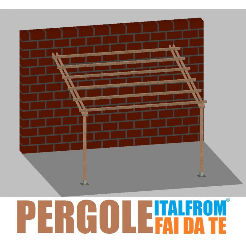 Pergola da Giardino Addossata in Legno di Pino Impregnato - mt 4 x 4 x 2,5h - con Supporti a Tassellare