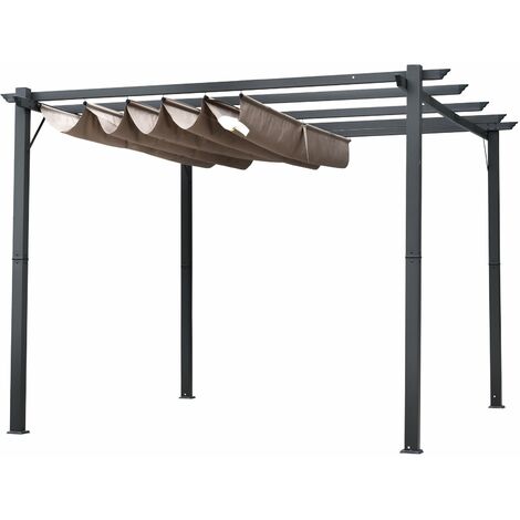 Pergola da Giardino con Tettuccio Retrattile Anti UV e 3x3m Telaio in Alluminio Grigio