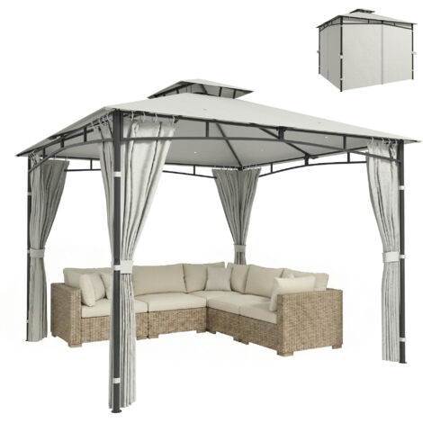 Pergola da giardino esterna color crema 3x3 m con struttura del tetto retrattile e doppio tetto impermeabile UV50+