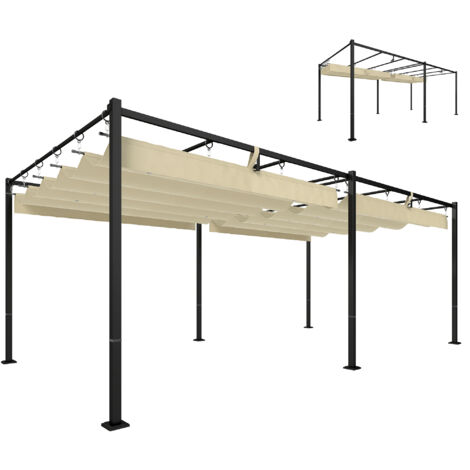 Pergola da giardino, gazebo da terrazza, tetto retrattile, struttura metallica ultra stabile, protezione UV50+, 570x295x221 cm, beige.