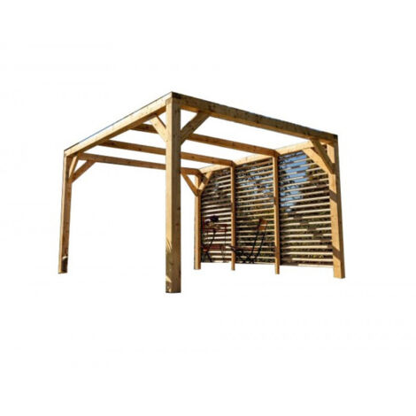 Pergola da giardino in legno 339x360 cm – Tettoia con paravista doghe regolabili –  Abete naturale – VTDO3436V Foresta