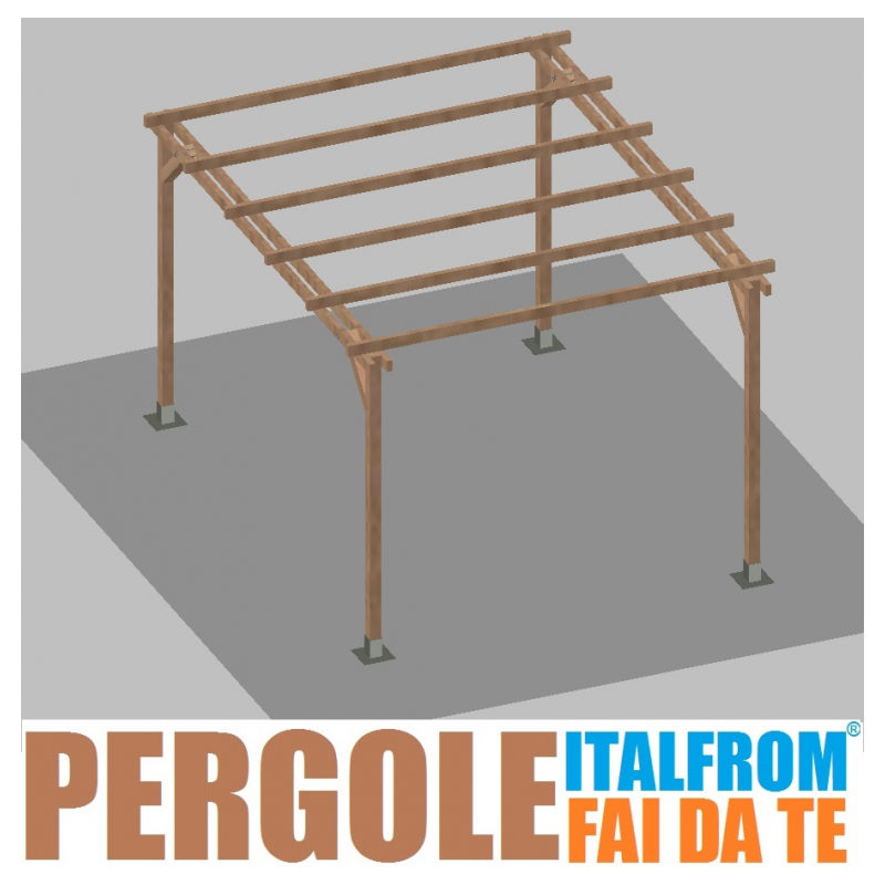 Pergola da Giardino in Legno di Pino Impregnato - mt 3 x 4 x 2,5h - con Supporti a Tassellare