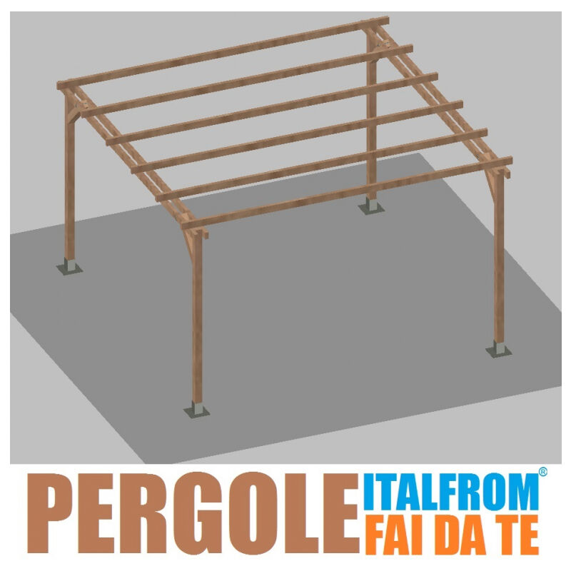 Pergola da Giardino in Legno di Pino Impregnato - mt 4 x 4 x 2,5h - con Supporti a Tassellare