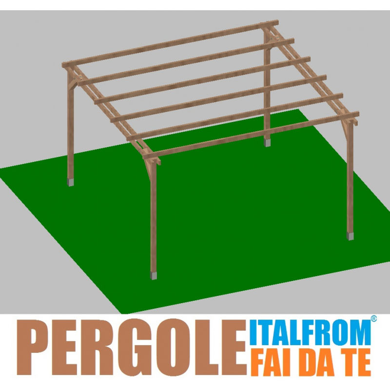 Pergola da Giardino in Legno di Pino Impregnato - mt 4 x 4 x 2,5h - con Supporti ad Interrare