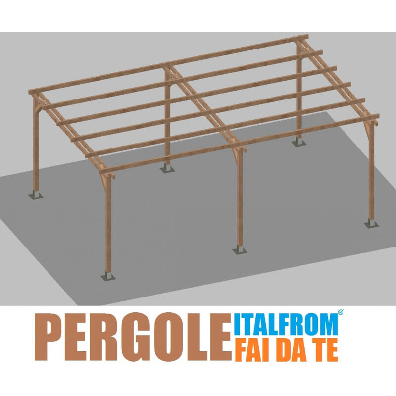 Pergola da Giardino in Legno di Pino Impregnato - mt 4 x 6 x 2,5h - con Supporti a Tassellare