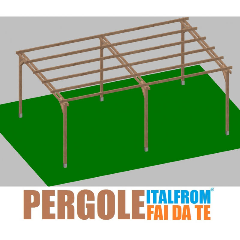 Pergola da Giardino in Legno di Pino Impregnato - mt 4 x 6 x 2,5h - con Supporti ad Interrare